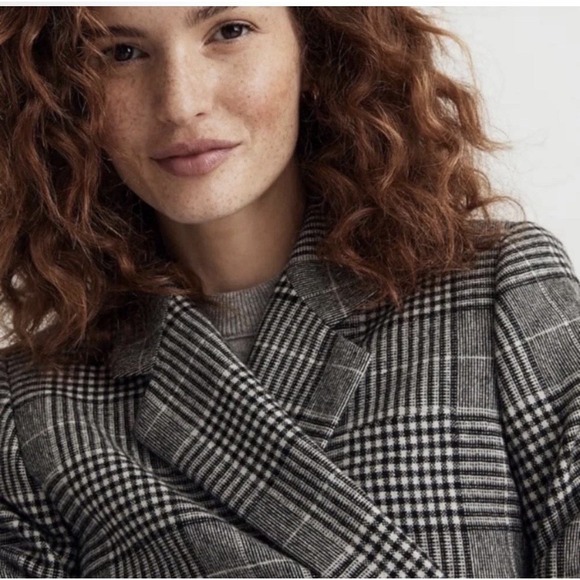 Madewell Women's The Rosedale Blazer Size 10 Black‎ White Double-Breasted Wool - Picture 4 of 16